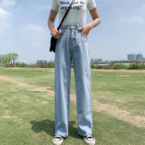 Harlan Jeans Womens New Korean-Style Loose Capri Daddy Pants High Waist Large Size Slimming Cropped Denim Jeans Light Blue