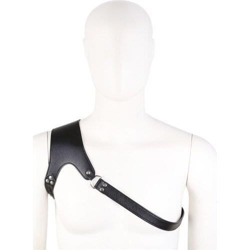 Fetish Men Leather Shoulder Harness Belts BDSM Male Body Cage Chest Harness Strap Punk Rave Gay Costumes for Stage Clubwear