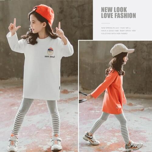Girls Autumn Clothing Set New Childrens Long Sleeve T-shirt Sweatshirt + Striped Leggings Pants 2 Pcs Kids Cartoon Clothes B276