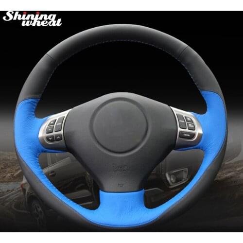 BANNIS Black Blue Leather Steering Wheel Cover for Subaru Forester 2008-2012 Impreza 2008-2011 Legacy 2008-2010 Exiga 2