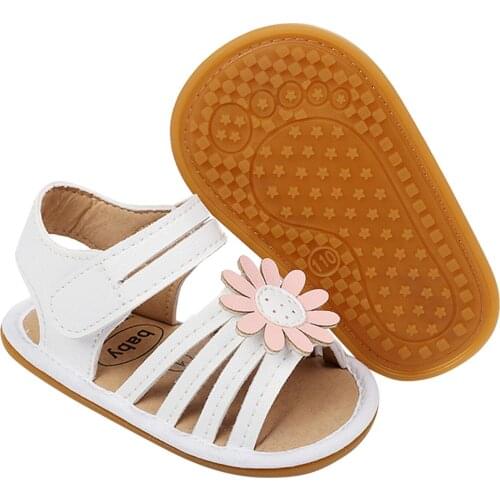 Summer Baby Boy Girl Sandals Prewalker Flower Appliqued Soft Sole Flat Princess Shoes Newborn PU Leather Non-Slip First Walkers