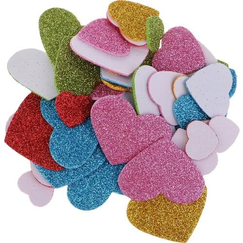 MagiDeal 50 Pieces Foam Heart Glitter Stickers for Wall Stickers Ornament Gift Wedding decoration Valentines day Crafts