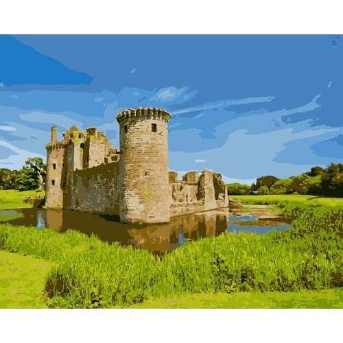 MaHuaf-j326 Scotland Kyle Lough Castle Grass Pond painting on canvas by numbers for living room wall