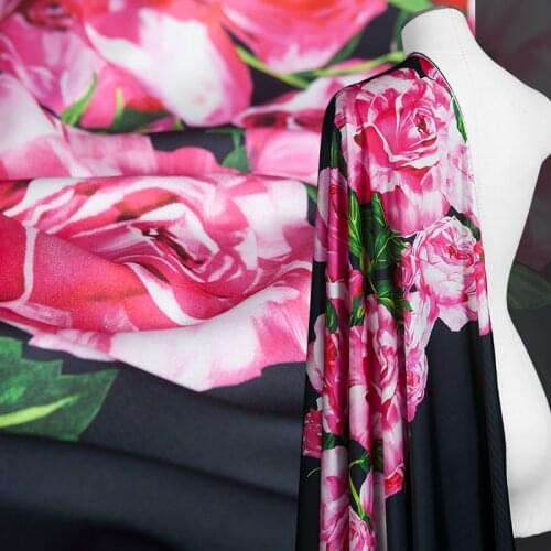 Printed couture fashion chiffon fabric,faux silk satin,Pink floral,good luster,Smooth,Soft,Drape,skirt,Sewing,Craft by the piece