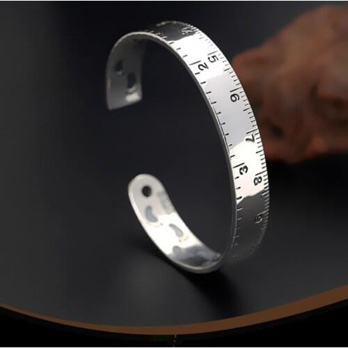 Fashion Personality Ruler Cuff Bangles Thai Silver Color Creative Footprint Roman Numeral Open Women Bangles