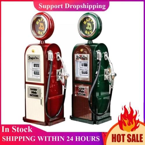 Retro Gas Station Design Music Box Hand Crank Bar Restaurant Home Decoration Ornaments Best Christmas Gift Birthday Gift Party