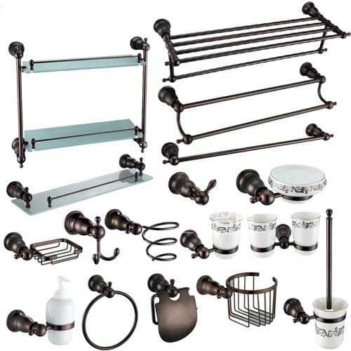 Antique Brown Bronze Brass Copper High quality 17PCS/Set bathroom ware Bathroom hardware accessories Set