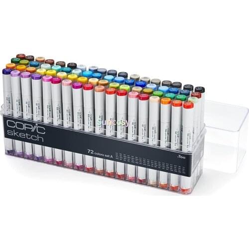 Copic Marker 72-Piece Sketch Set A, Refillable Markers with Flexible Brush Tips for Blending and Creating Variable-width Strokes