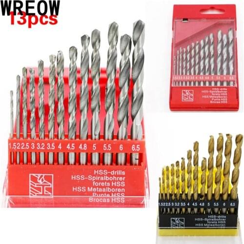 13PCS Drill Bit HSS High Speed Steel Titanium Coated Twist Drill Bit Set Round Shank Quick Change Woodworking Tool 1.5-6.5mm