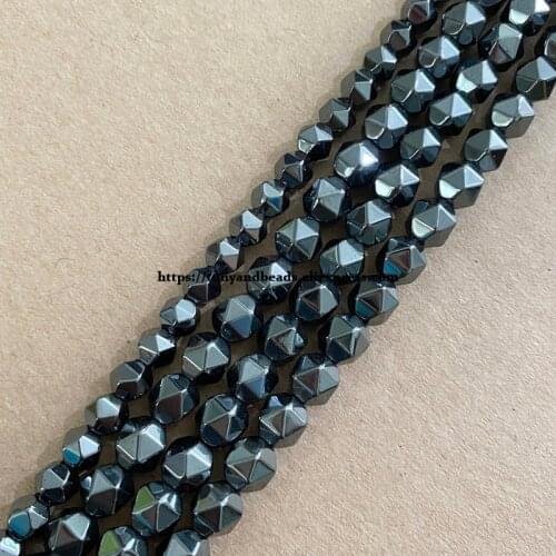 Natural Big Cuts Faceted Black Hematite Stone Loose Beads 4 6 8 10MM 15" Pick Size For Jewelry Making