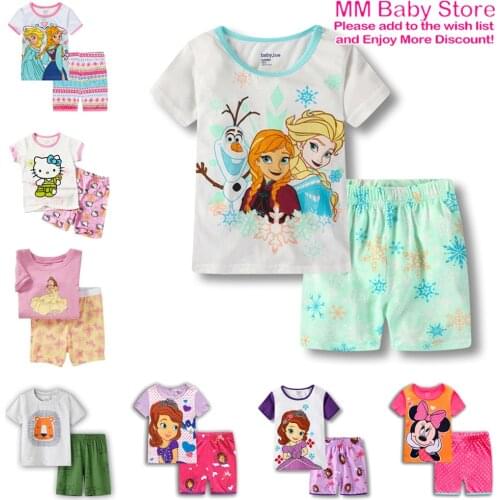 New Summer 1-7 Years Children Clothes Short Sleeve Anna Elsa Mickey Minnie Cartoon Suit Baby Boys Girls Cotton Set Kids Clothing