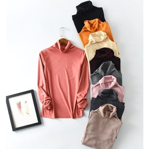 New Autumn Warm Thick Velvet T-Shirts Women Turtleneck T Shirt Tees Female Bottom Long Sleeve No Trace Shirt Tops Plus Size 1537
