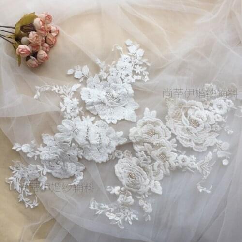 New Design Embroidered Applique Lace Flower DIY Veil Applique Medallions Piece For Bridal Dress
