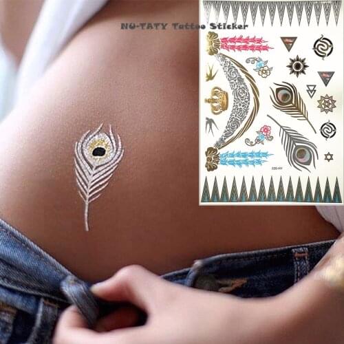 Nu-TATY 8PCS/lot 24 style Temporary Tattoo Body Art, Crown Feather golden Swallow Designs, Flash Tattoo Sticker