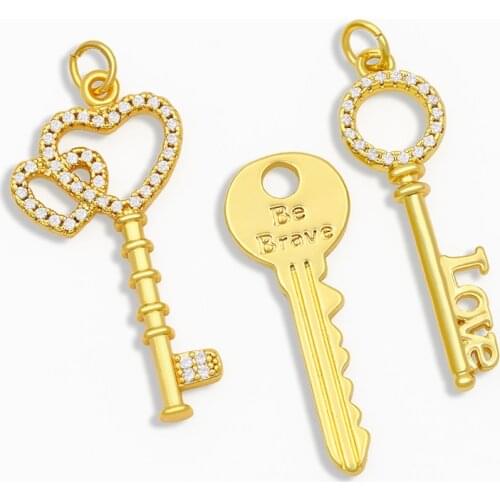 OCESRIO DIY Gold Key Pendant Polished Heart Key Necklace Pendant Supplies For Handmade Jewelry Making Accessories pdta102