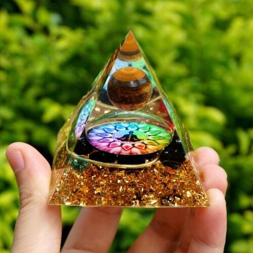 Handmade Orgonite Pyramid 60mm Tiger Eye Crystal Sphere Obsidian Natural Cristal Stone Reiki Energy Healing Meditation Orgone