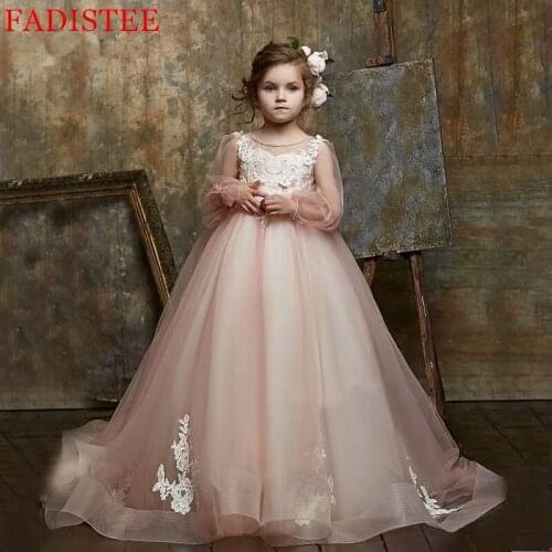 Flower Girl Dress For Wedding Tulle Long Sleeves Formal Princess Gown Party Dress For Girls First Communion платья для девочек