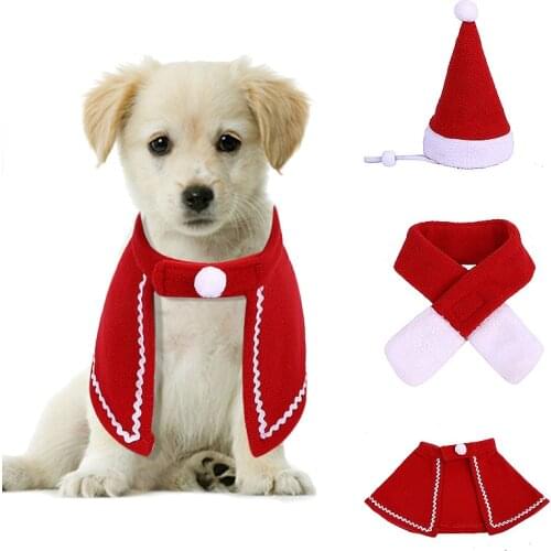 Pet Cat Dog Christmas Plush Santa Hat Cloak Scarf Dog Pets Xmas Kitten Puppy Caps Collar Velvet Clothing Clothes Cosplay Costume