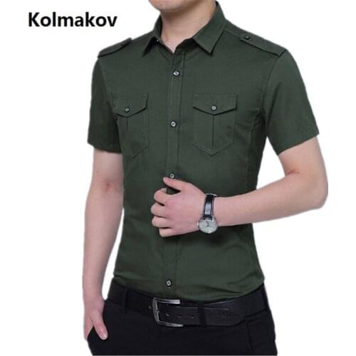 2019 New style Shirts Men Casual Shirt Mens 100% cotton Short Sleeve Shirts Multiple pockets Slim Fit Male Big Size M- 4XL