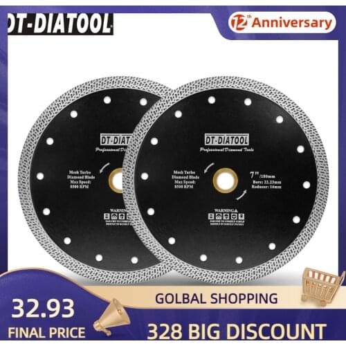 SHDIATOOL 2 pcs Diameter 180mm/7" Hot-pressed Sintered Diamond Cutting Disc Mesh Turbo Granite Marble Tile Ceramic Saw Blade