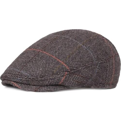 Fibonacci Winter Wool Beret Men Retro Plaid Newsboy Caps Male Flat Ivy Cap Casual Middle-aged elderly Ear cap Peaked Forward Hat