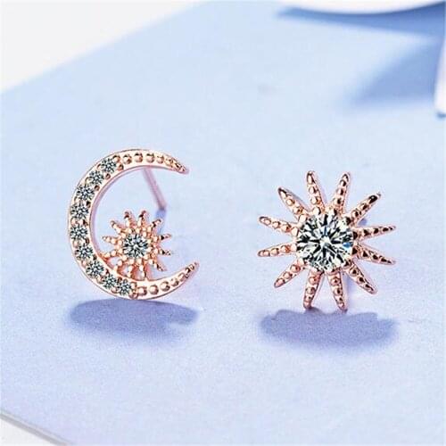 SHQIYAYI Asymmetry Stud Earrings For Women 925 Silver Star Month Cubic Zirconia Korean Female Party Jewelry 582