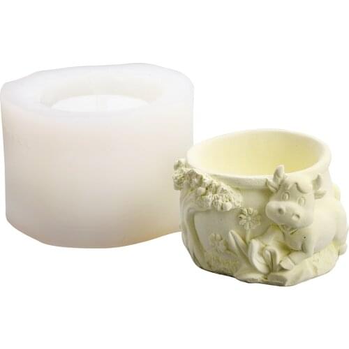Silicone Concrete Mold Cement DIY Cattle Shaped Flower Pot Mould