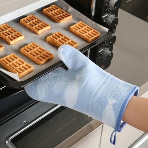 Blue Thick Silicone Gloves Kitchen Household Tools BBQ Oven And Microwave Gloves Non Slip High Temperature Insulation Gloves