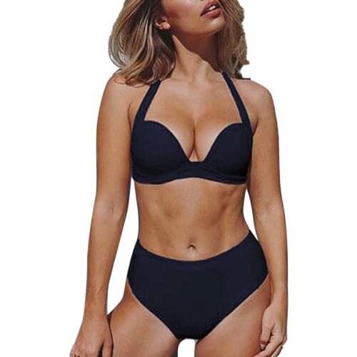 Sexy Two Piece Bikini Women Solid High Waisted Bikini Set Push-Up Swimsuit Bathing Suit Swimwear Biquini Beachwear 2021