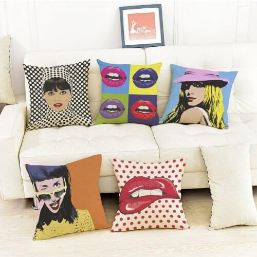 Modern Pop Art Girl Lips Printing Home Decoration Throw Pillows Cushion Cotton Linen Sofa Car Chair Pillowcase almofadas 45x45cm