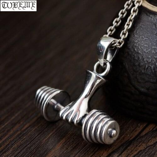 100% 925 Silver Dumbbell Pendant Vintage 925 Sterling Man Pendant Thai Silver PUNK Jewelry Pendant Necklace