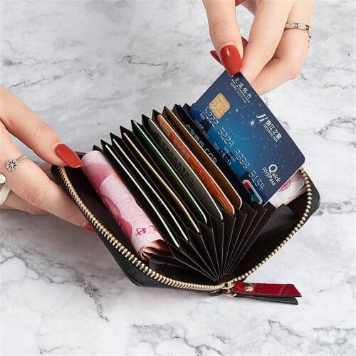 Men Women Business Card Holder Pu Leather Credit Card Holder Women Zipper Pocket Unisex Id Bank Card Case Zipper Coin Purse