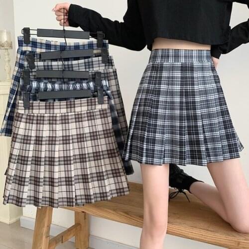 Half-length skirt 2021 spring new style Korean college style pleated skirt plaid high waist thin a-line skirt