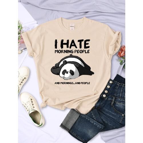Lazy Panda i Hate Morning People Anime Print Female T-shirt o-Neck Loose Tops Casual Style T-shirts Short Sleeve Women T shirts