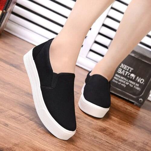 Women Flats Shoes New Women low Canvas Shoes Solid Color wedges platform Shoes Women Casual Shoes Flats White Black LC-71