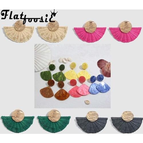 Flatfoosie Boho Handmade Drop Dangle Earrings For Women Statement Party Earrings Wedding Pineapple Vintage Rattan Knit Girl Gift