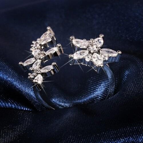 Fashion Jewelry Ladies 925 Silver Butterfly Open Ring Shiny Cubic Zirconia Bride Wedding Anniversary Ring Ring Adjustable