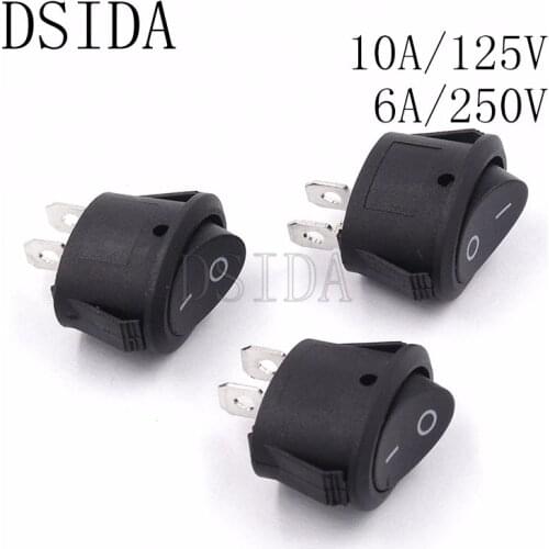 10PCS 6A 250V 10A 125V AC 2Pin ON-OFF Oval Rocker Switch Flat Switch Black Ship Type Switch Power Switch New