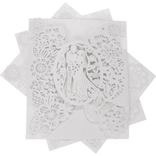 10pcs/pack White Laser Cut Wedding Invitation Card Groom Bride Carved Pattern Invitation Hollow Out Wedding Banquet Party Supply