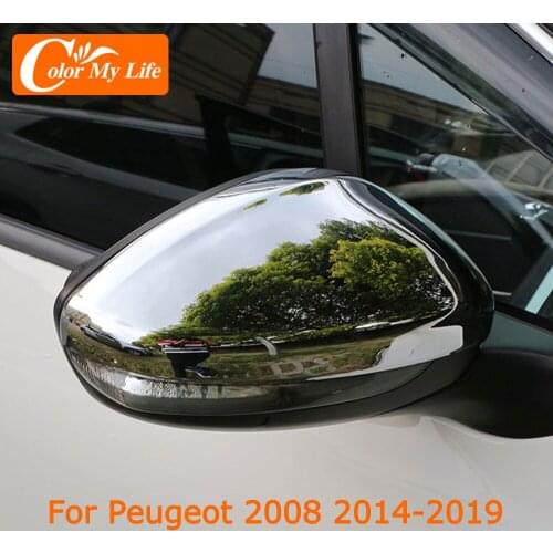 2Pcs/Set Car Rearview Mirror Cover Sequins for Peugeot 2008 2014 - 2018 Accessories ABS Chrome Rear View Mirror Protector Covers