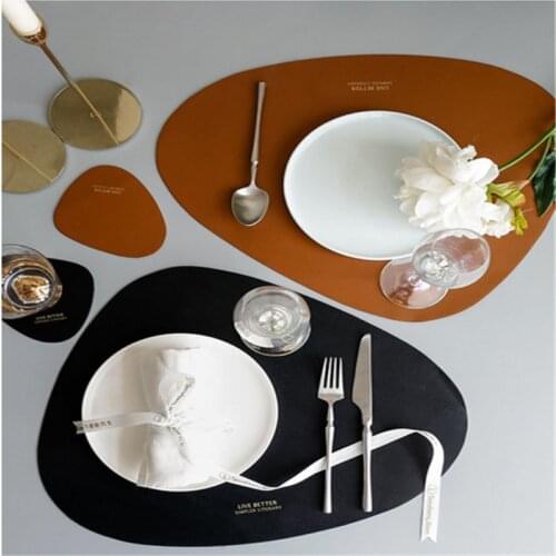 2 Pcs PU Leather Placemat able Decoration Washable Waterproof Mats Pads Kitchen Dining Table Mat
