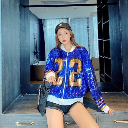 2021 Jacket Coat 2021 Fashion Loose Real Shot For Women Free Shipping Sequins Blue Color
