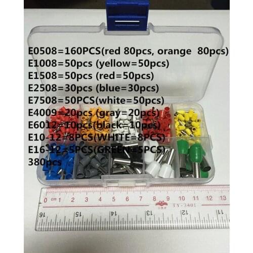 380Pcs Cord End Copper Tube Connectors Kits Insulated Cord Pin End Crimp Terminals Bootlace Ferrules