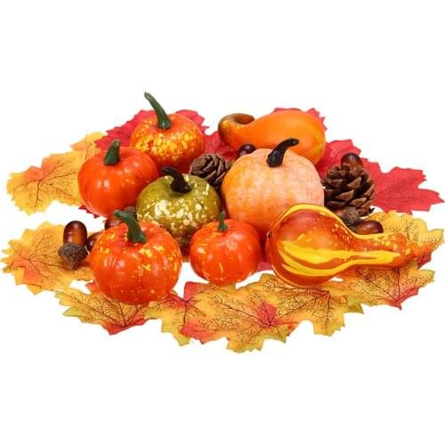 50pcs Halloween Artificial Bubble Fake Foam Pumpkins Pine Cones Leaves Simulation Props Home Party Autumn Decoration
