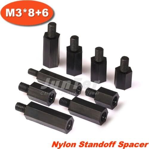 500pcs/lot M3 Male x M3 Female -8mm Thread 6mm Black Nylon Standoff Spacer