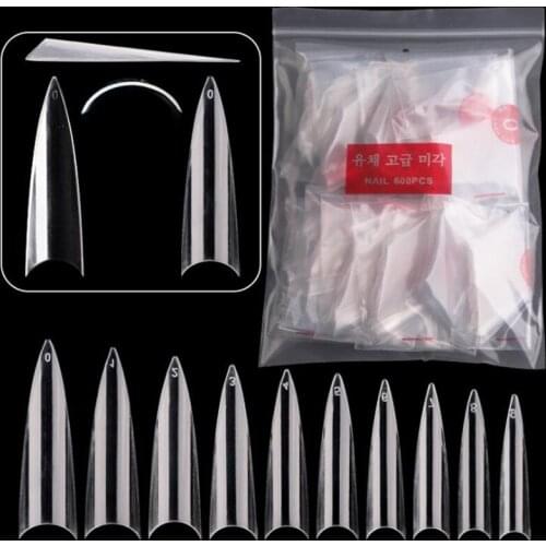500Pcs Extra Long Point Stiletto False Nail Tips Acrylic Gel Salon Half Cover Tip Nails Nature/Clear/White Fake Nail UV Gel Tool
