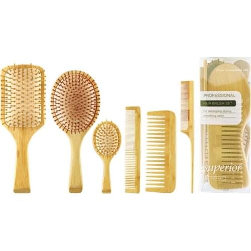 7pcs Bamboo Anti-Static Comb Detangling Hair Brush Scalp Massage Combs Styling