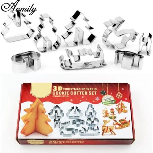 Aomily 3D 8pcs/set Cake Cookie Biscuit Mousse Moulds Christmas Stainless Steel Fondant Icing Mould Cutter DIY Baking Tools