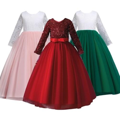 Girls Shoulderless Half Sleeve Gown Satin Elegent Lace Flower Girls Princess Dresses for Kids Girls Christmas Wedding Clothes