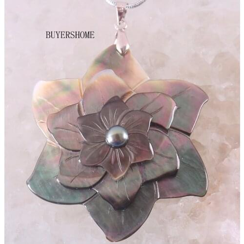 Free Shipping Fit Making Necklace Earrings Grown Flower Natural Pearl Shell Pendant 1Pcs With Chain 18inches K102